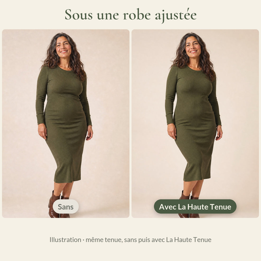 Même tenue, sans puis avec La Haute Tenue, sous une robe