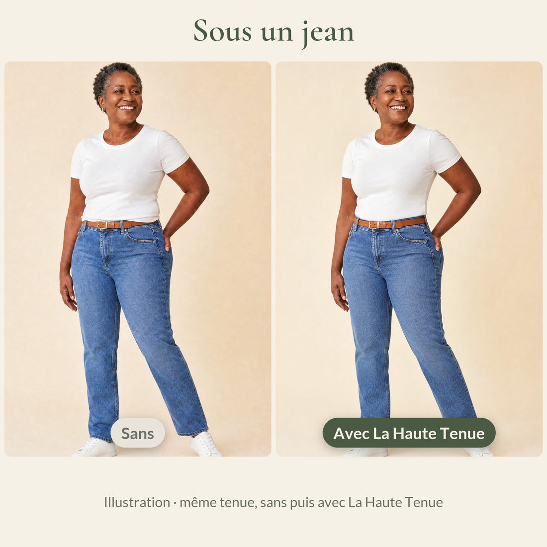 Même tenue, sans puis avec La Haute Tenue, sous un jean