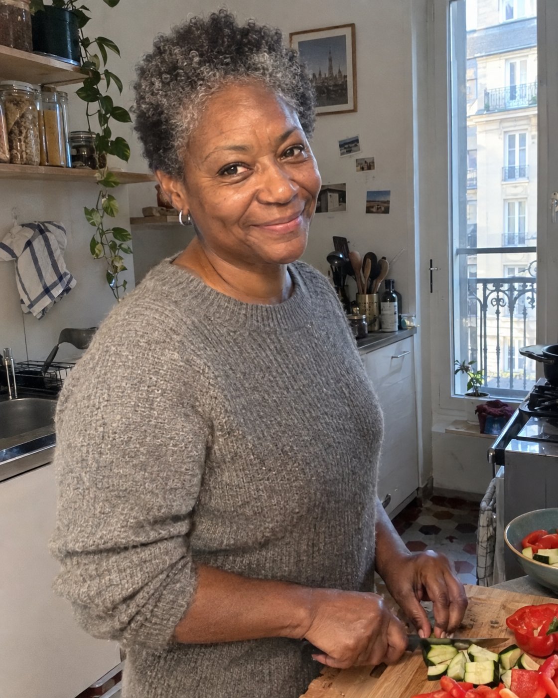 Femme de 52 ans qui cuisine des légumes (photo d'illustration)