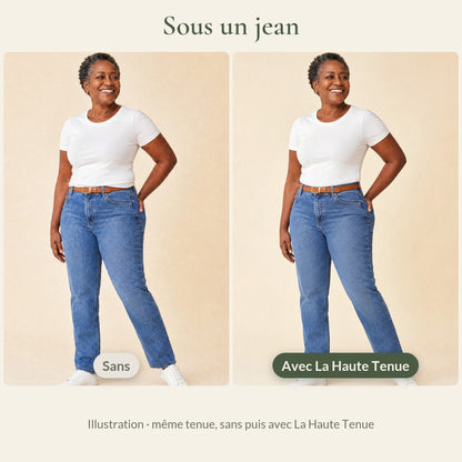 Sous un jean, sans puis avec La Haute Tenue (illustration : même tenue, sans puis avec La Haute Tenue)