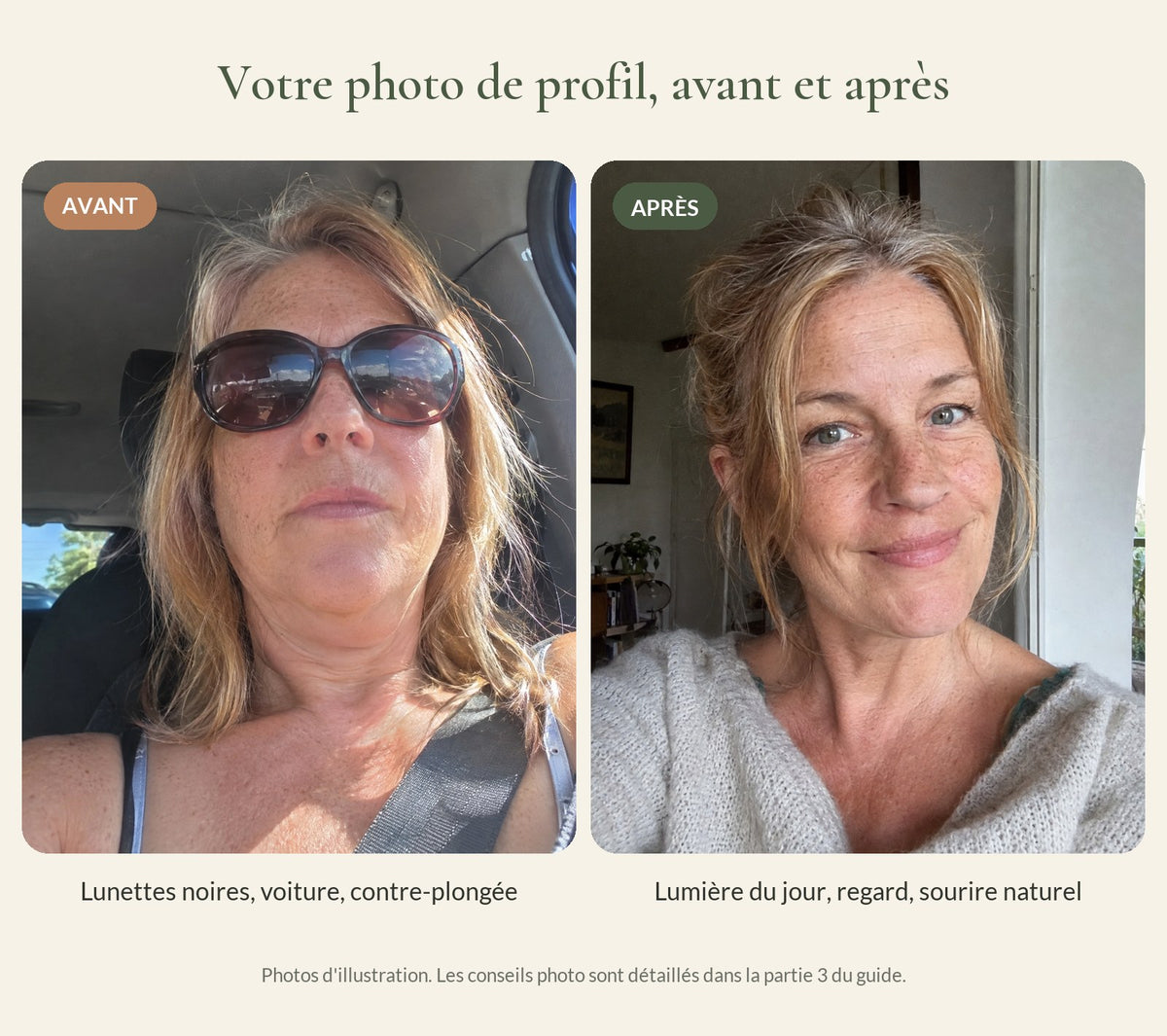Photo de profil avant et après (illustration)